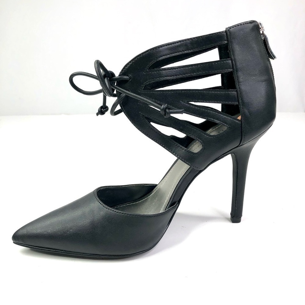 BCBGeneration Delphia stilettos vegan leather heels cut-outs pointy toe back zip
